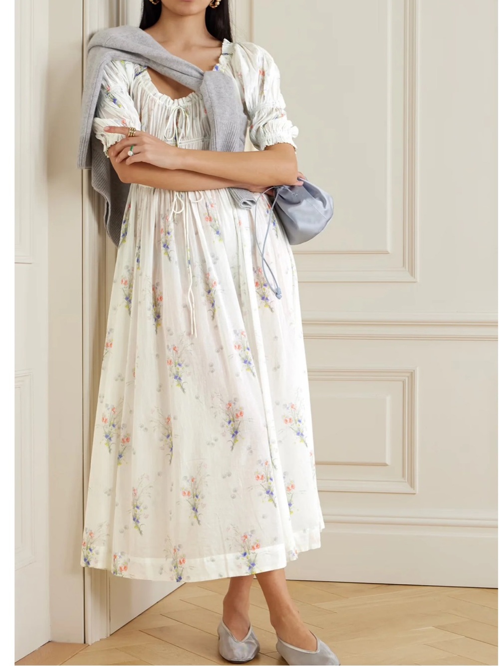 Doen Ischia Painted Bouquet-print Midi
Dress in White size M